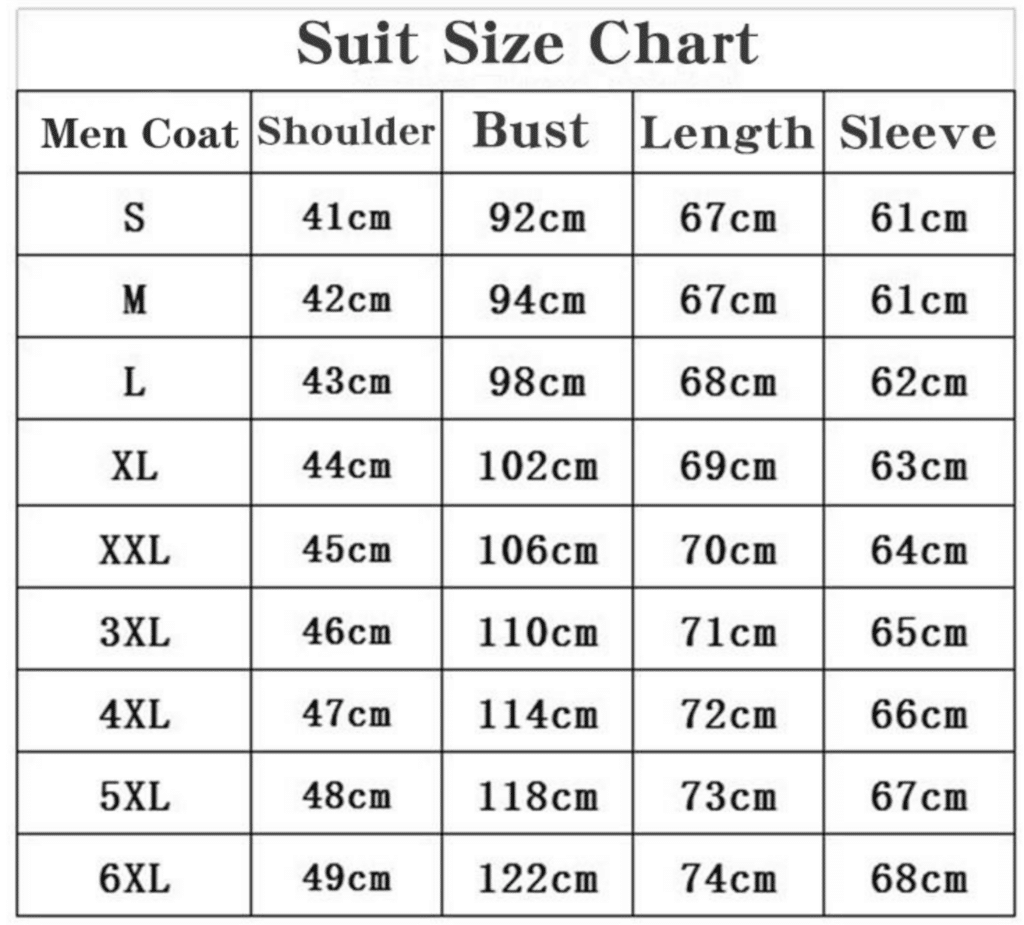 Tabela de medidas de roupas da China